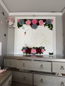 Large Swan Wall Art with 3D Floral Decor