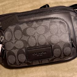 Coach Charcoal / Black Signature Leather & Canvas Track Belt Bag NWT (New With Tags