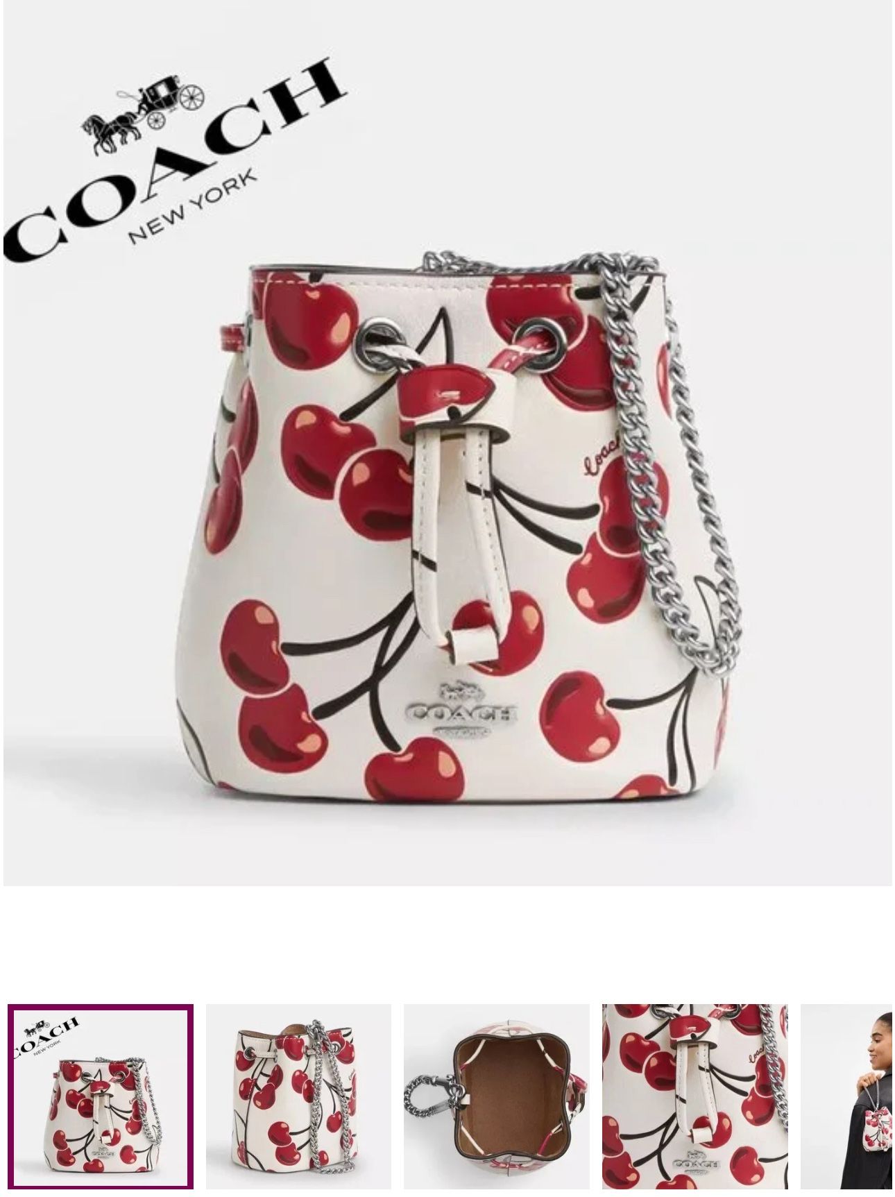 🍒Coach Drawstring Wristlet With Cherry Print