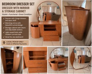 Bedroom Furniture Set – Dresser with Mirror + Armoire/Storage Cabinet – Great Condition