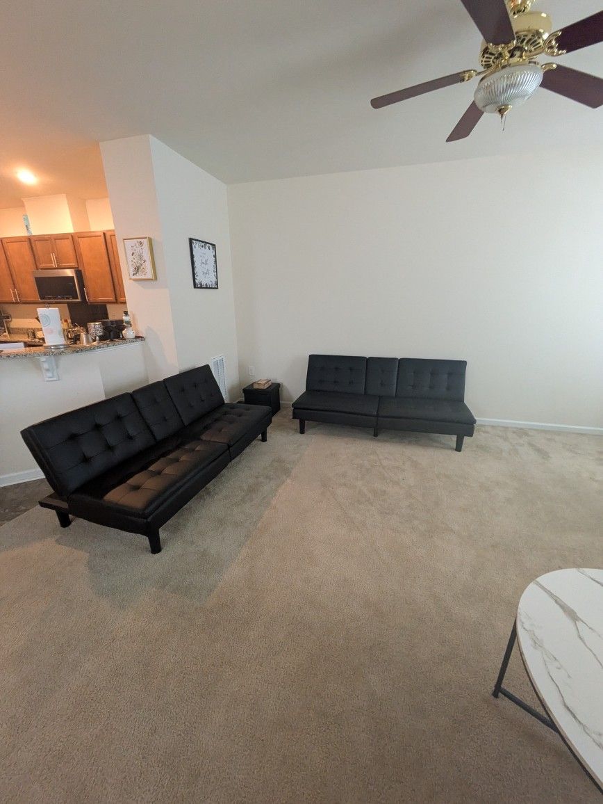 Mainstays Memory Foam 71.5" Futon with Cupholder and USB, Black Faux Leather