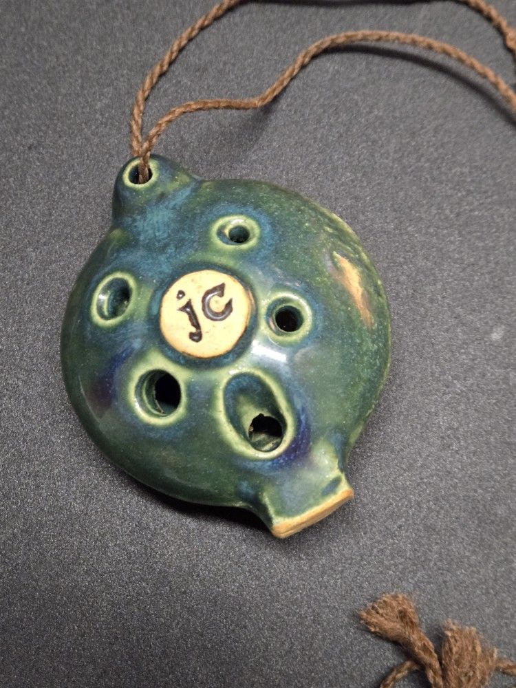 John Coiner Potter Ceramic Clay Ocarina  Whistle Necklace