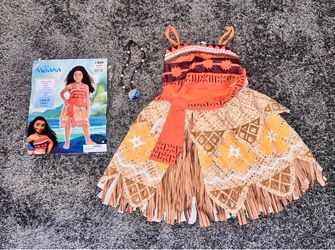 Disney MOANA Halloween Costume S 4-6 Dress & Necklace 2pc SMALL
