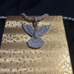 STERLING STEEL 5MM ITALIAN CUT ROPE DIAMOND CUT & STERLING STEEL SILVER DIAMOND EAGLE PENDANT