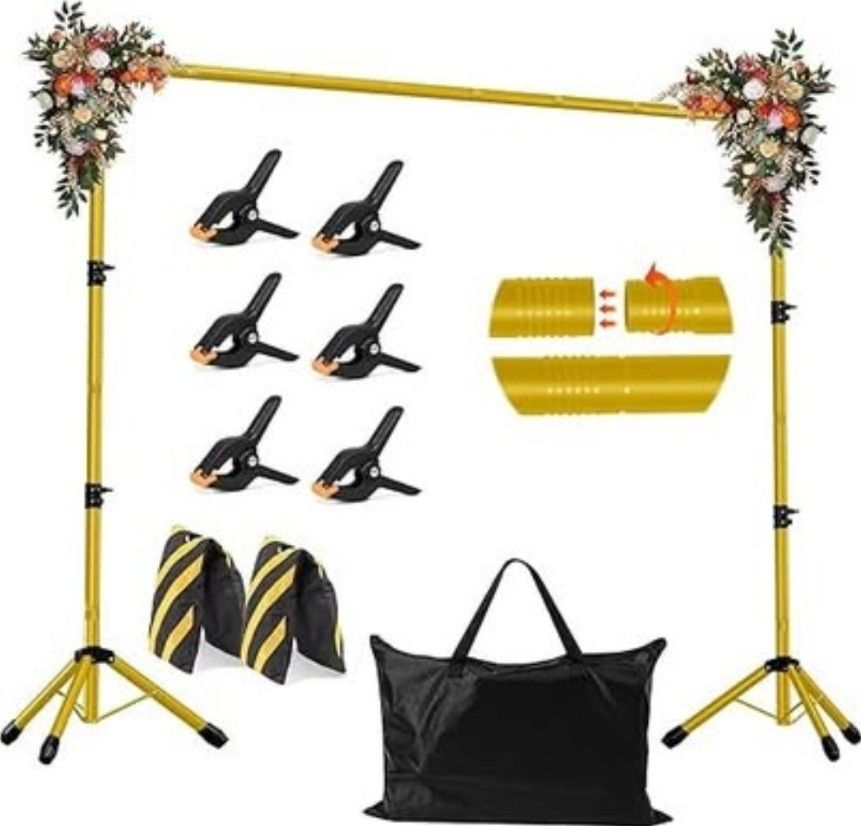 Photo Video Backdrop Stand, 10'x8.5' Gold, Adjustable With Access. NEW