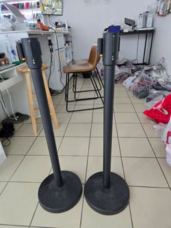 Pair of Black Retractable Belt Stanchions / Crowd Control Barriers