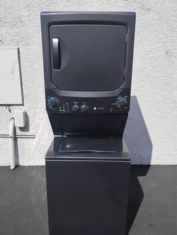 GE Washer & Gas Dryer stack unit black.