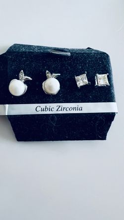 Cubic Zirconia Stud Earrings Set of 2