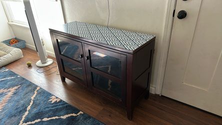 Dark Wood TV Stand with Glass Doors