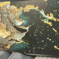 Pour Paint Print - Green and Gold 