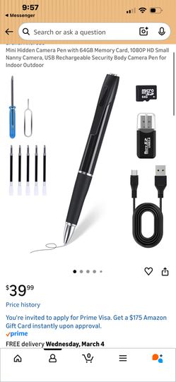 Mini Hidden Camera Pen with 64GB Memory Card, 1080P HD Small Nanny Camera,