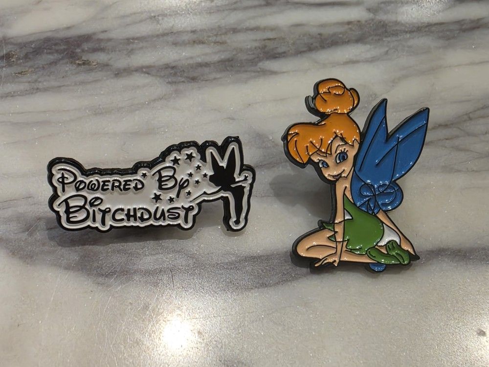 Peter Pan Tinkerbell Powered by Pixie Bitch Dust Enamel Pins