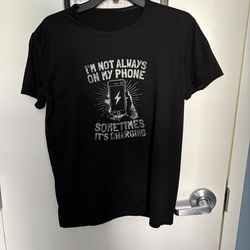 Men's Black Phone Humor Graphic Cotton Jersey Crew Neck Short Sleeve T-Shirt