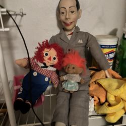 Peewee Herman, Raggedy Ann And Troll Antique Dolls