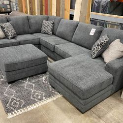 Tracling Slate Gray Deep Seating Cozy U Shaped Huge Sectional Couch With Chaise 