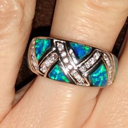Very Pretty Sterling Silver Fire Opal Band Ring! 💍🔥