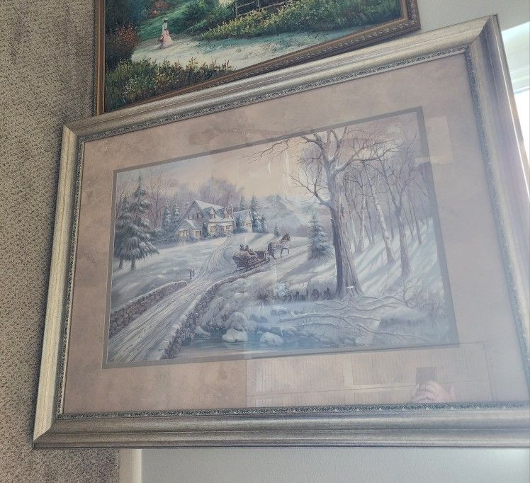 Vintage Framed Winter Landscape Print