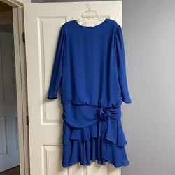 Ursula of Switzerland Fancy Blue Dress, 20W, Ruched, Long Sleeve, Women
