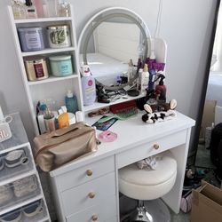 white vanity with led light