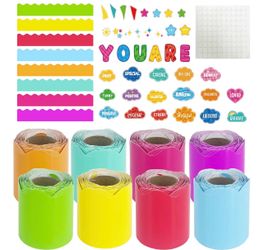 8 Rolls 262.4 Ft Colorful Bulletin Board Border for Classroom, School, Office – Scalloped Borders Decorations for Trim, Posters, Birthday Party Suppli