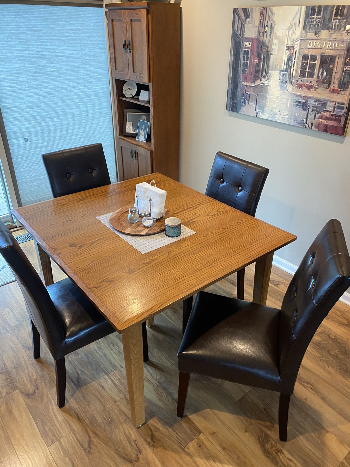 Solid Mission Oak Wood kitchen table 42”x48” and four chairs for Sale