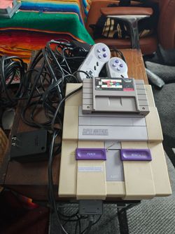 Super Nintendo SNES Console with Controllers and Game