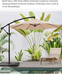 BLUU 10FT Beige Offset Hanging Umbrella w/ Base