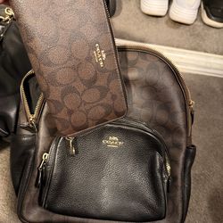 Coach Signature coated canvas backpack + matching zip wallet