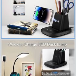 3-1 Sailstar Desk Lamp, LED Desk Lamps for Home Office, Wireless Charger Small Desk Lamp with Pen Holder, 3 Color Modes, Dimmable, CRI 85, 800LM, Stud