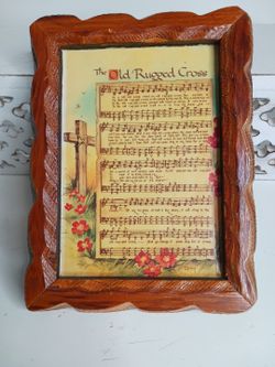decorative framed print of the vintage hymn "The Old Rugged Cross". 