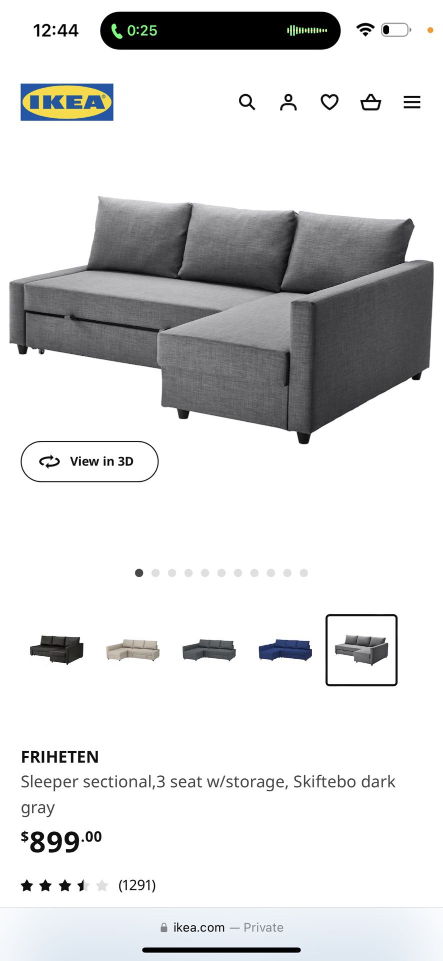 Gray Ikea Couch with Storage