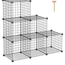 6 Cube Wire Grid Stackable Storage Shelves, White