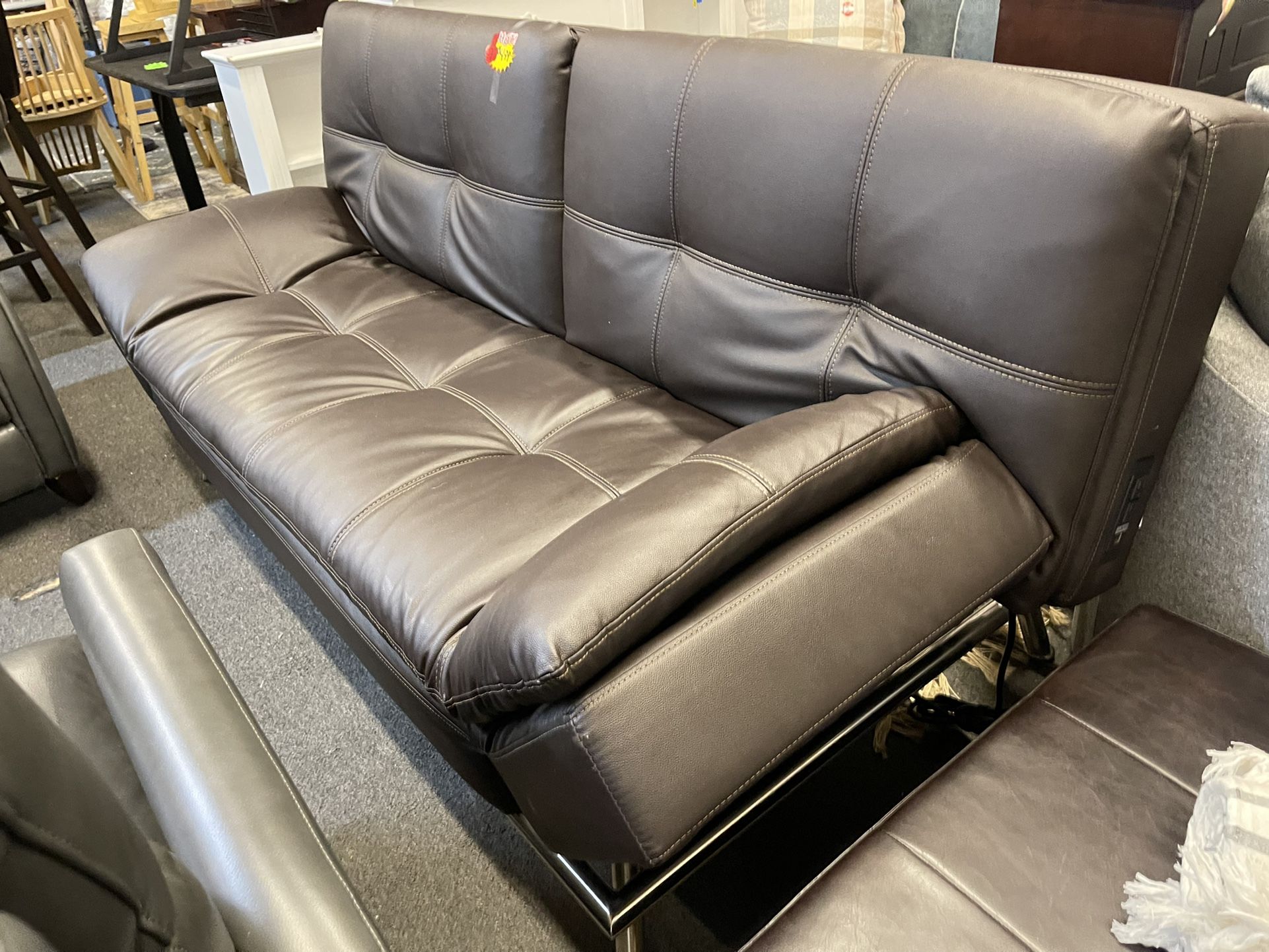 Leather Futon Sofa With Electric Plugs 