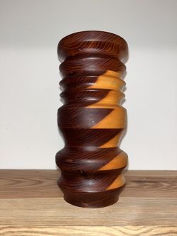 Vintage Mid Century Segmented Wood Candle Holder - 1970s