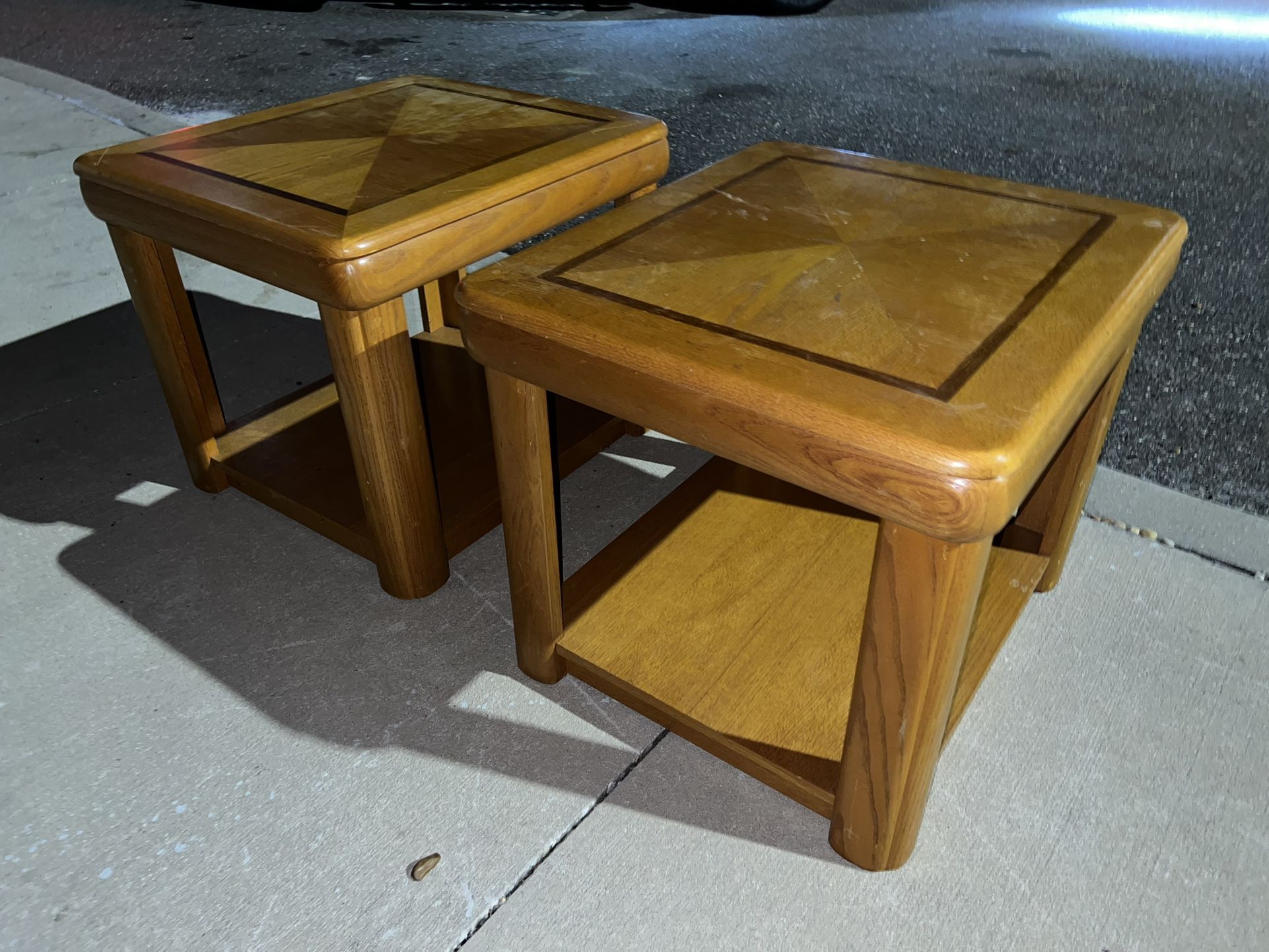 Vintage Oak End Tables With Drawer