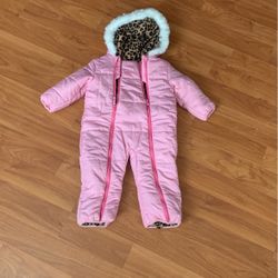 Toddlers Pink Snow Suit With Animal Print Warm Lining 