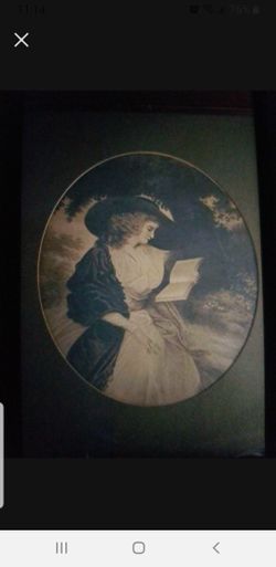 Antique *Lady-in-Waiting* Wood framed picture ...... good condition.