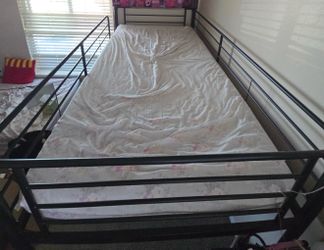 Loft bed frame with shelves