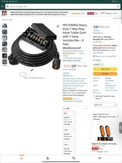 MICTUNING Heavy Duty 7 Way Plug Inline Trailer Cord with 7 Gang Junction Box - 8 Feet, Weatherproof