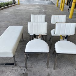 Dining chairs set white and chrome