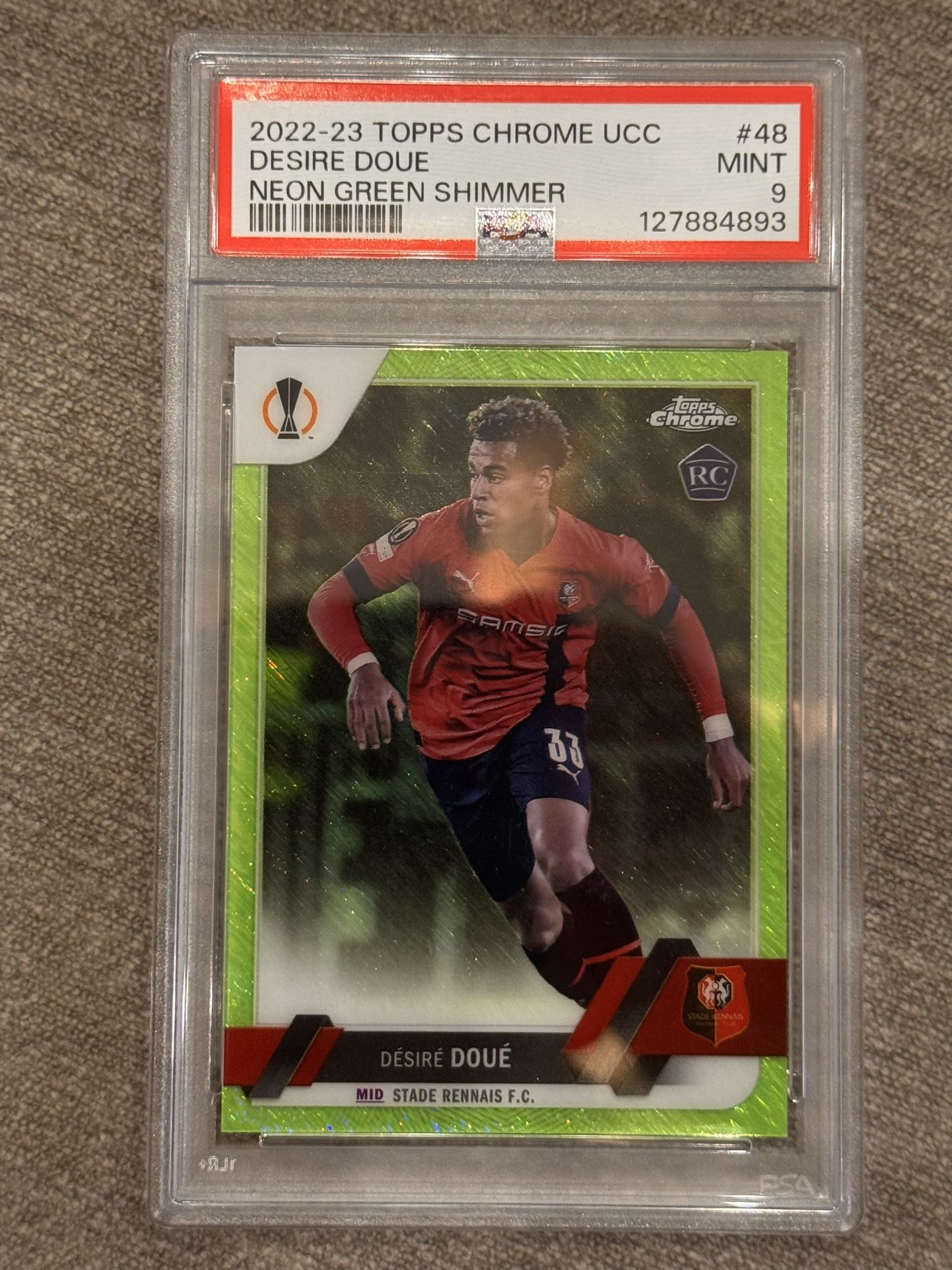 2022 Topps Chrome UCC Desire Doue Neon Green Shimmer #48 /399 PSA 9