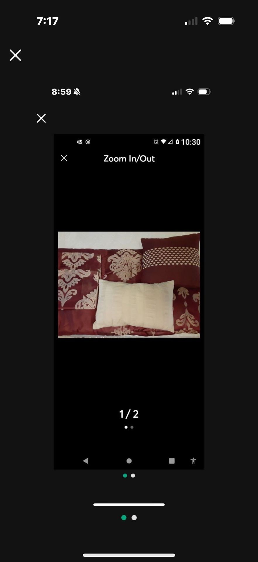 Burgundy and gold colored Queen size comforter with 2 pillow cases and 2 accent pillows