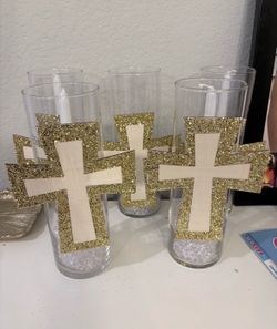 Catholic, Christian, baptism, first communion, religious, cross, candle, centerpiece