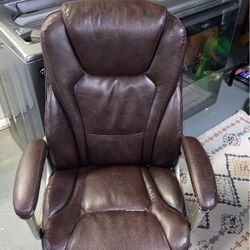Brown Leather Computer Chair With Adjustable Height