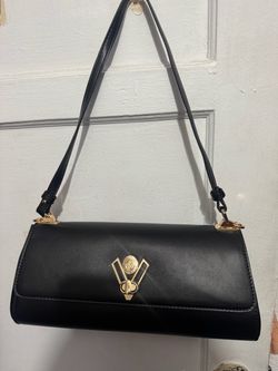 Valentino Orlandi Black Shoulder Bag with Gold Hardware