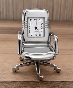 Silver-Toned Mini Quartz Executive  Chair Desk Clock