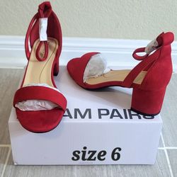 New Women's Red Chunky Heel 
