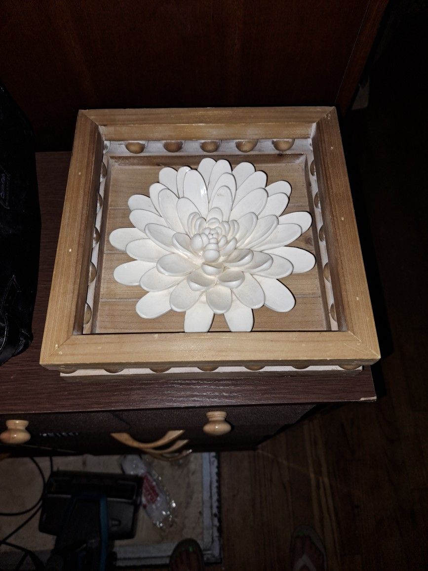 Ceramic Flower Wood Tray