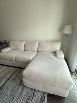 White Fabric Sectional Sofa with Chaise
