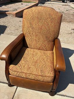 Recliner Chair with Paisley Fabric and Leather
